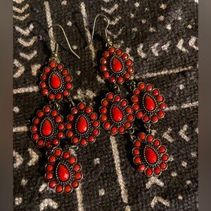 Coral colored pendant earrings